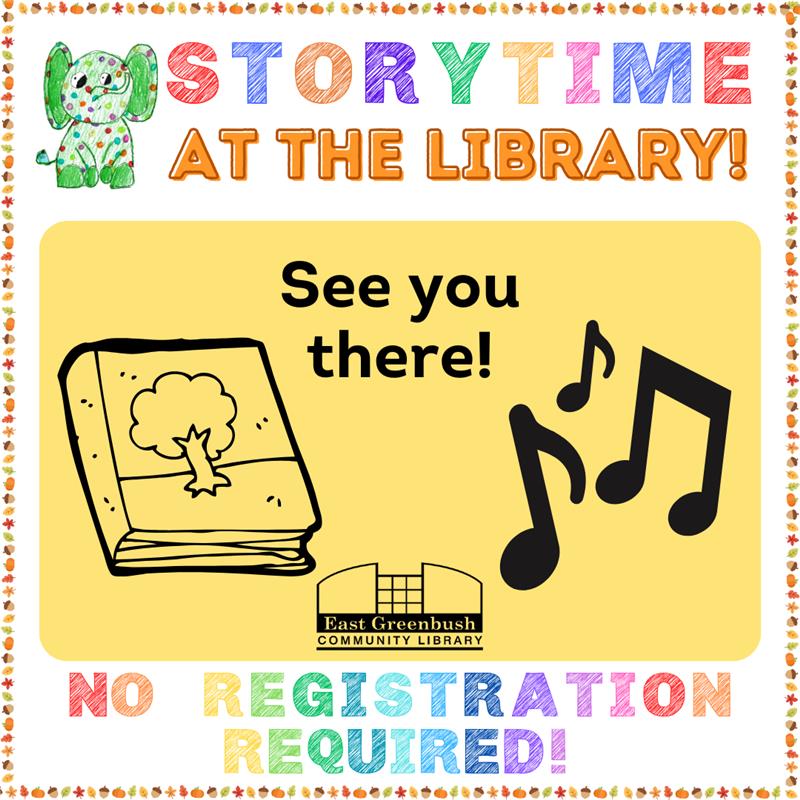 image of storytime at the library, no registration required